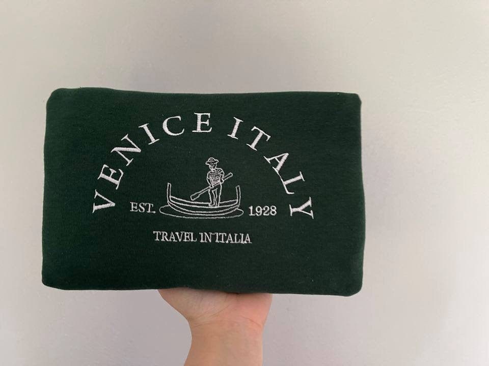 Venice Italy embroidered sweatshirt  custom embroidery crewneck; Travel in Italia embroidered crewneck; gift for him/her sweater; - MrEmbroideryGifts