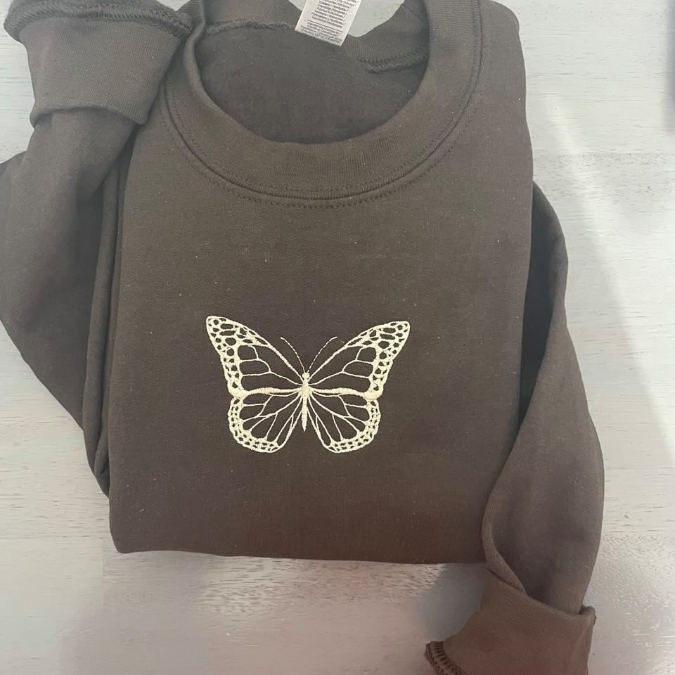butterfly  embroidered sweatshirt; butterfly sweatshirts; butterfly crewnecks; butterfly lover shirt - MrEmbroideryGifts