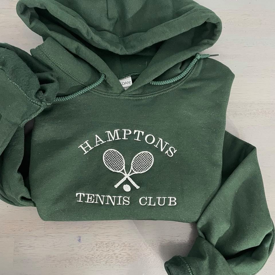 Hampton Tennis Club Embroidered Crewneck Hoodie | Tennis Athletics Hoodie, custom embroidery design, vintage style athletic hoodie - MrEmbroideryGifts