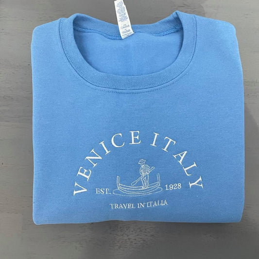 Venice Italy embroidered sweatshirt; Travel in Italia embroidered crewneck; custom embroidered sweatshirt; gift for crewneck - MrEmbroideryGifts