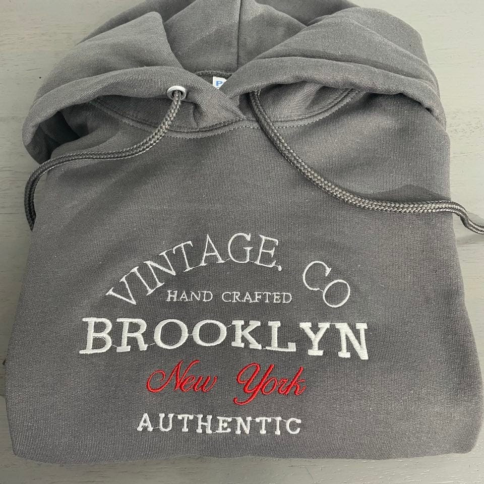 Brooklyn NewYork Embroidered Hoodie | NewYork  Hoodie, custom embroidery design, vintage athletic hoodie; gift for him/her custom hoodie