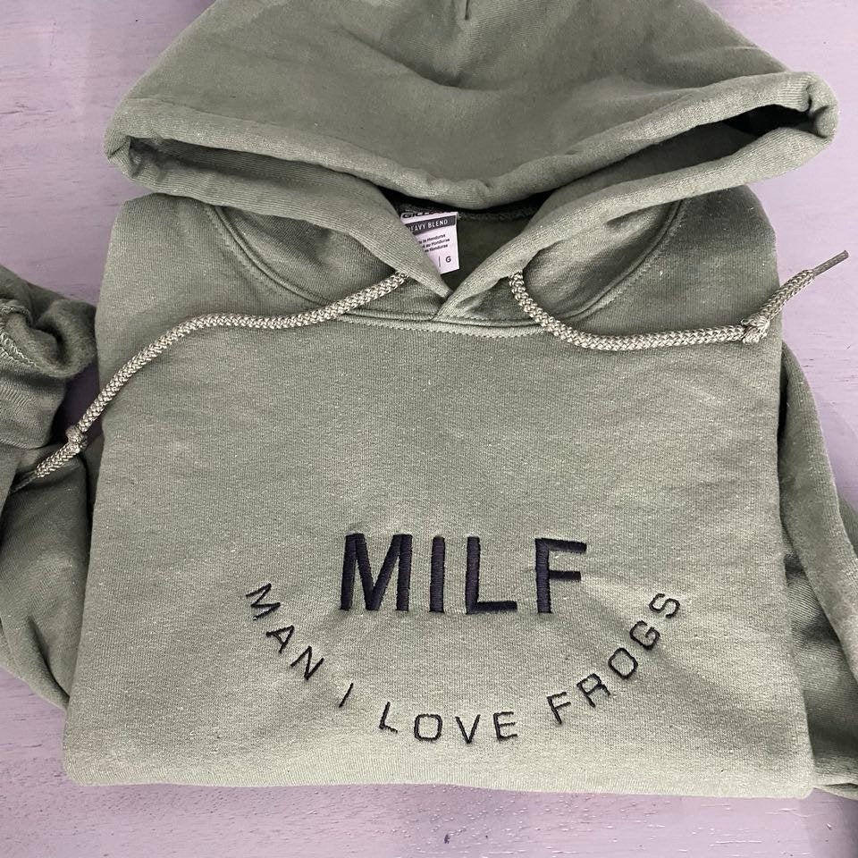 MILF Man I love Frogs embroidered Hoodie, MILF embroidered Hoodie, Frogs sweatshirts; custom Frogs sweatshirts - MrEmbroideryGifts