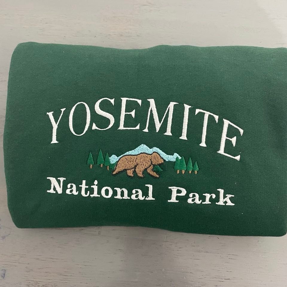 Yosemite National Park Embroidered sweatshirt; vintage Yosemite embroidered crewneck; Yosemite California, Sierra Nevada  National park - MrEmbroideryGifts