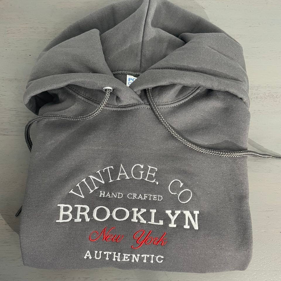 Brooklyn NewYork Embroidered Hoodie | NewYork  Hoodie, custom embroidery design, vintage athletic hoodie; gift for him/her custom hoodie