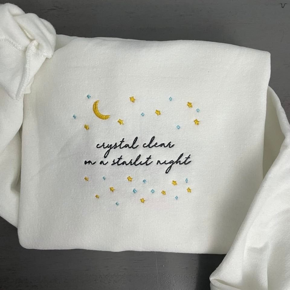 Crystal clear on a starlit night sweatshirt; vintage Crystal clear on a starlit night crewneck; I see you in black-white embroidered shirt