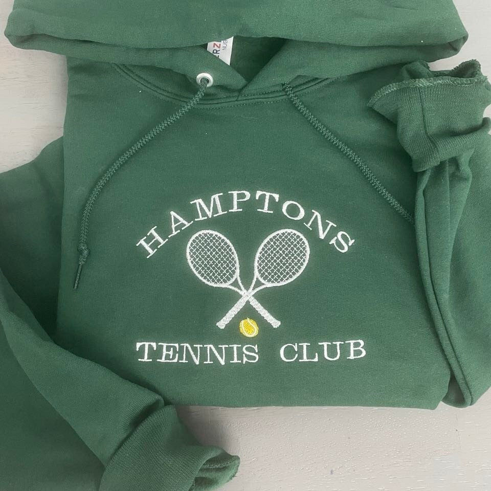 Hampton Tennis Club Embroidered Crewneck Hoodie | Tennis Athletics Hoodie, custom embroidery design, vintage style athletic hoodie - MrEmbroideryGifts
