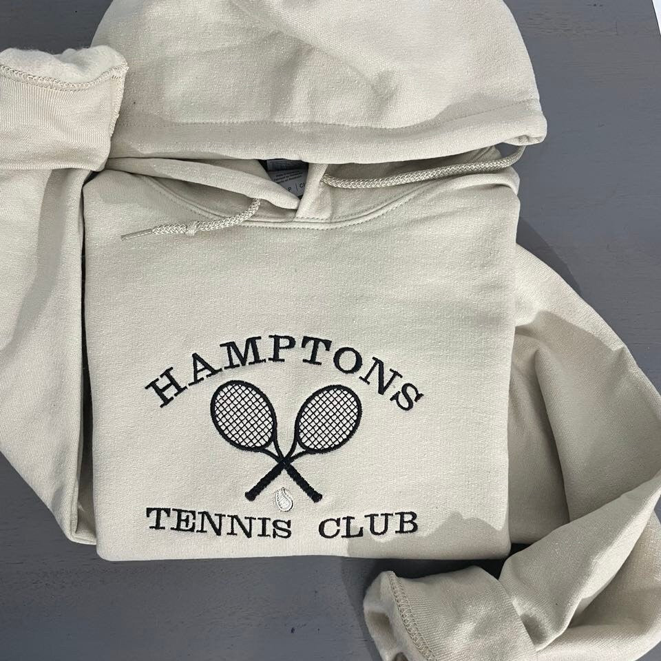 Hampton Tennis Club Embroidered Crewneck Hoodie | Tennis Athletics Hoodie, custom embroidery design, vintage style athletic hoodie - MrEmbroideryGifts