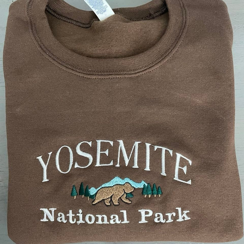 Yosemite National Park Embroidered sweatshirt; vintage Yosemite embroidered crewneck; Yosemite California, Sierra Nevada  National park - MrEmbroideryGifts
