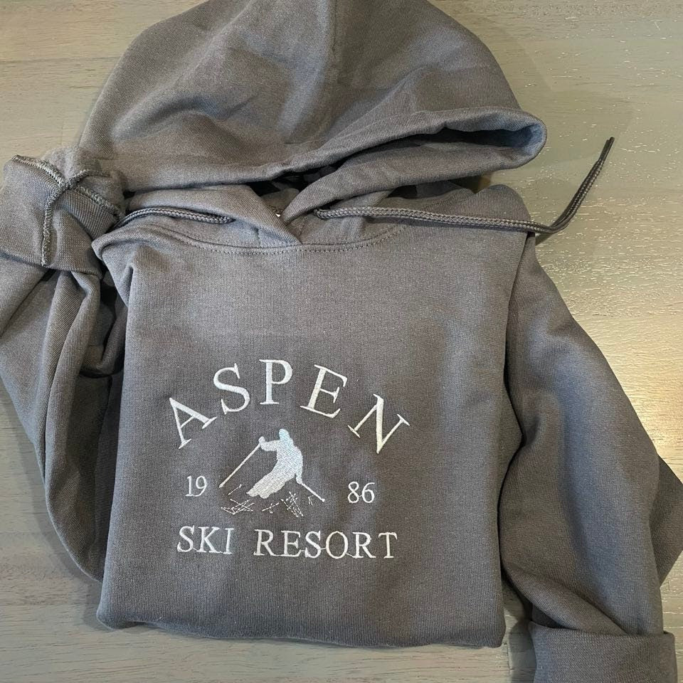 Aspen Ski Resort embroidered Hoodie, Aspen ski lover's design, Ski Resort hoodie; gift for shirt;  Aspen Colorado embroidered  Hoodies - MrEmbroideryGifts