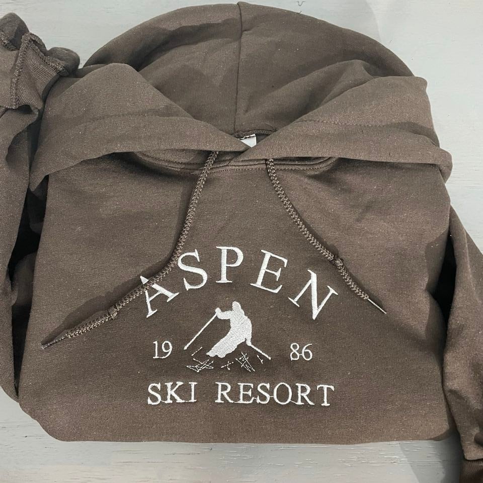 Aspen Ski Resort embroidered Hoodie, ski lover's design, Colorado Resort hoodie, Aspen Resort hoodie; Aspen Ski Hoodies; gift for him/her