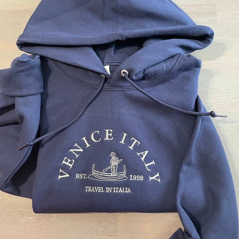 Venice Italy Embroidered Hoodie; Venice Italy Embroidery Hoodie