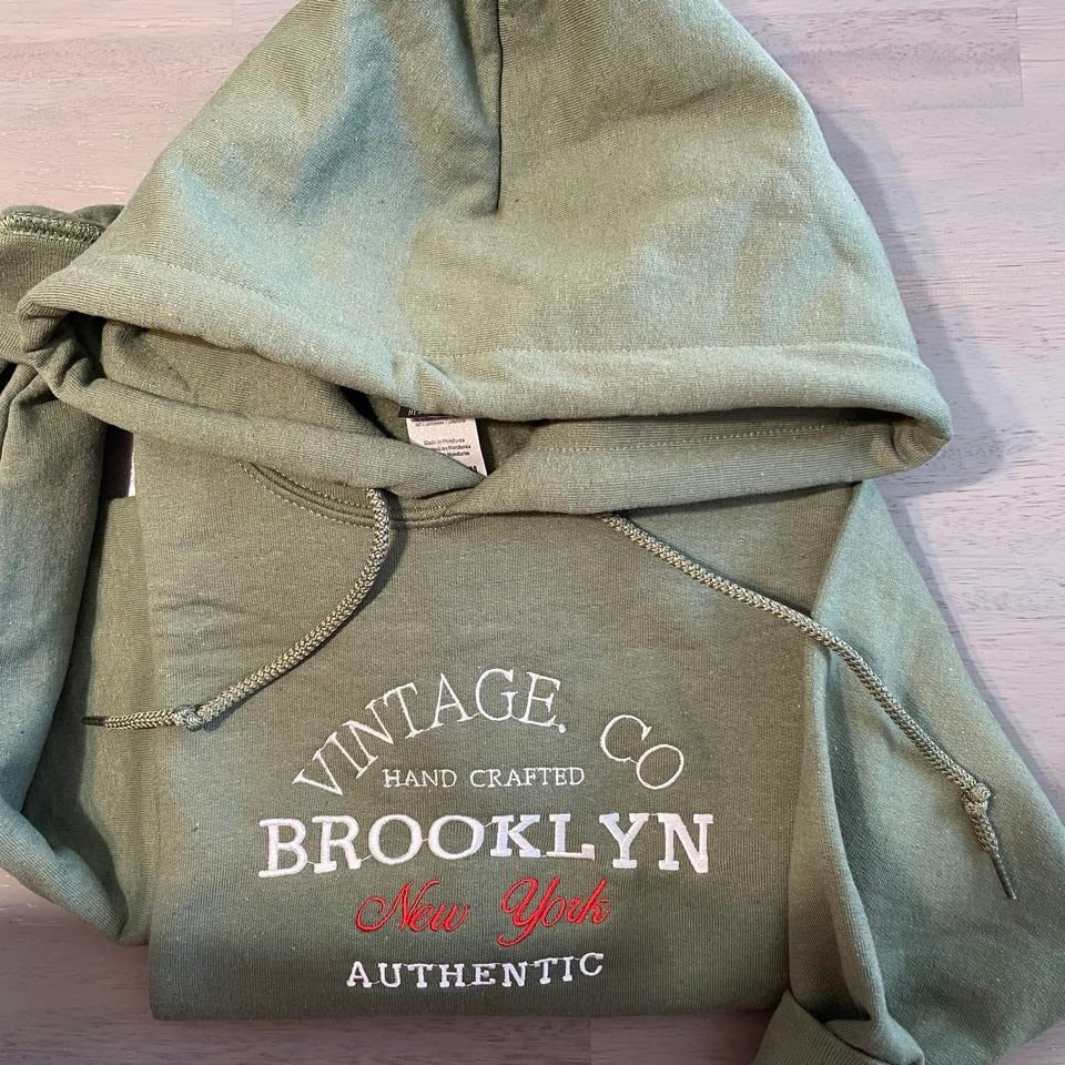 Brooklyn NewYork Embroidered Hoodie | NewYork  Hoodie, custom embroidery design, vintage athletic hoodie; gift for him/her custom hoodie