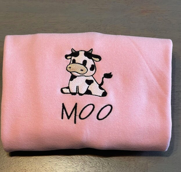 Cow Sitting Embroidered sweatshirt; Funny Cow embroidered crewneck, funny gift for her - MrEmbroideryGifts