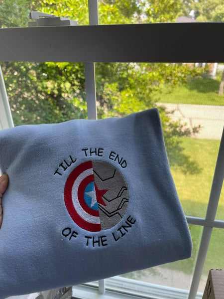 Captain America Sweatshirt until the end of the line Marvel Crewneck. Avengers custom embroidery crewnecks; gift for her/him sweater - MrEmbroideryGifts