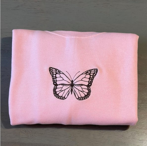 Vintage butterfly custom embroidered sweatshirt; butterfly sweatshirts; butterfly crewnecks