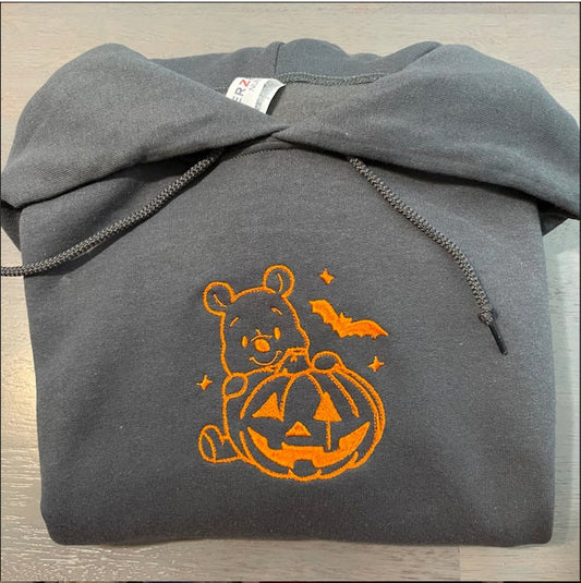 Winnie the Pooh Halloween Embroidered Hoodie pumpkin custom embroidery