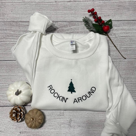 Rockin Around Christmas Tree embroidered Sweatshirt, Christmas tree crewneck, Merry Christmas gifts