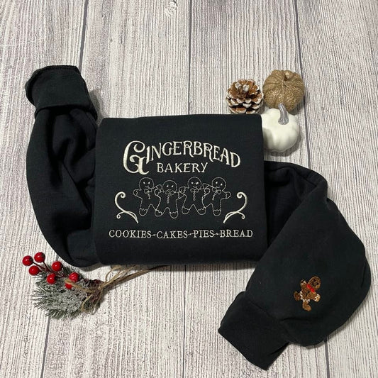 Gingerbread Christmas embroidered sweatshirt; Bakery  custom embroidered sweatshirt; Gingerbread bakery Christmas crewnecks