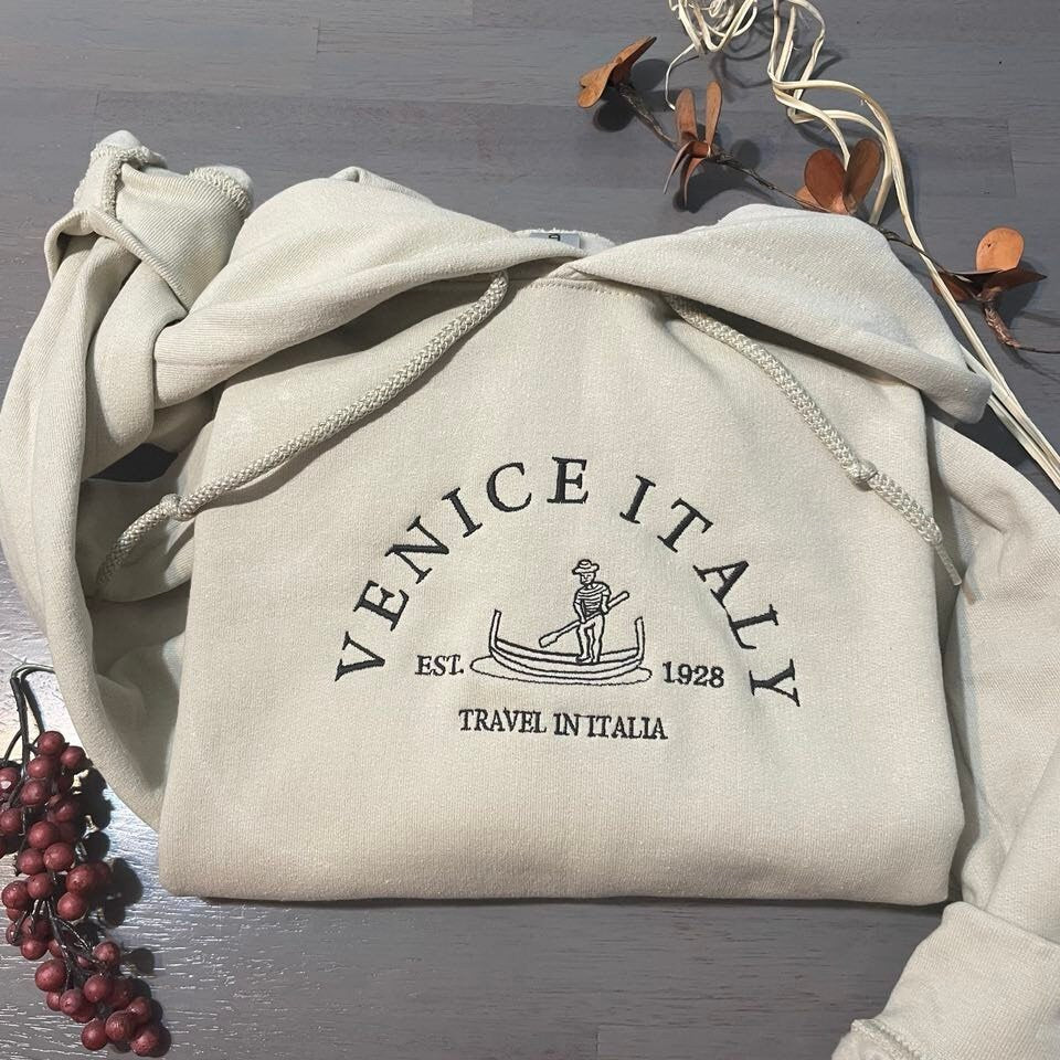 Venice Italy Embroidered Hoodie; Venice Italy Embroidery Hoodie