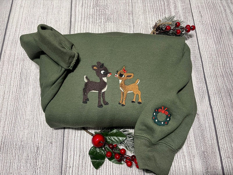 Rudolph and Clarice embroidered sweatshirt; Christmas Classic Rudolph embroidered sweatshirt;  Classic Christmas tv and movie shows