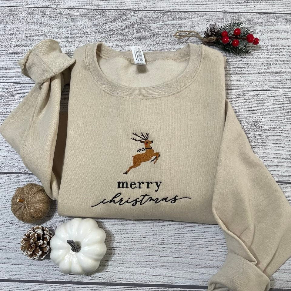 Believe Christmas Embroidery sweatshirt, Christmas tree Embroidered cr – Mr Embroidery  Gifts