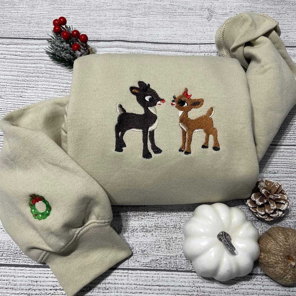 Rudolph and Clarice embroidered sweatshirt; Christmas Classic Rudolph embroidered sweatshirt;  Classic Christmas tv and movie shows