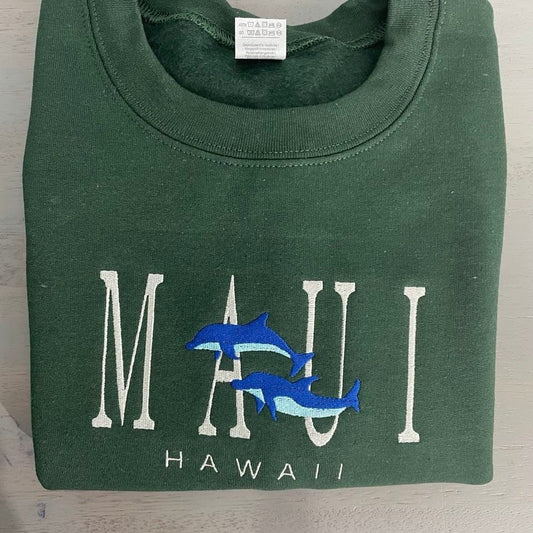 Maui Hawaii custom embroidered sweatshirt Hawaii, Hawaii embroidered Crewneck perfect gift for Dolphin lovers; gift for