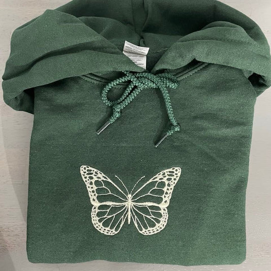 Vintage butterfly custom embroidered hoodie; butterfly hooded sweatshirt; butterfly hoodie - MrEmbroideryGifts