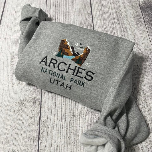 Arches National Park Embroidered sweatshirt; vintage Arches embroidered crewneck; Arches Utah National park - MrEmbroideryGifts