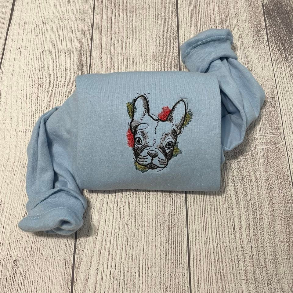 Bull dog embroidered sweatshirt; custom embroidery crewneck; best bull dog shirt