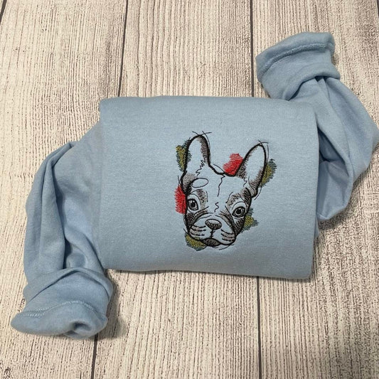 Bull dog embroidered sweatshirt; custom embroidery crewneck; best bull dog shirt