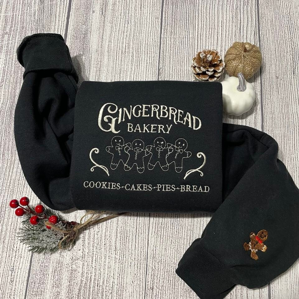 Gingerbread Christmas embroidered sweatshirt; Bakery  custom embroidered sweatshirt; Gingerbread bakery Christmas crewnecks