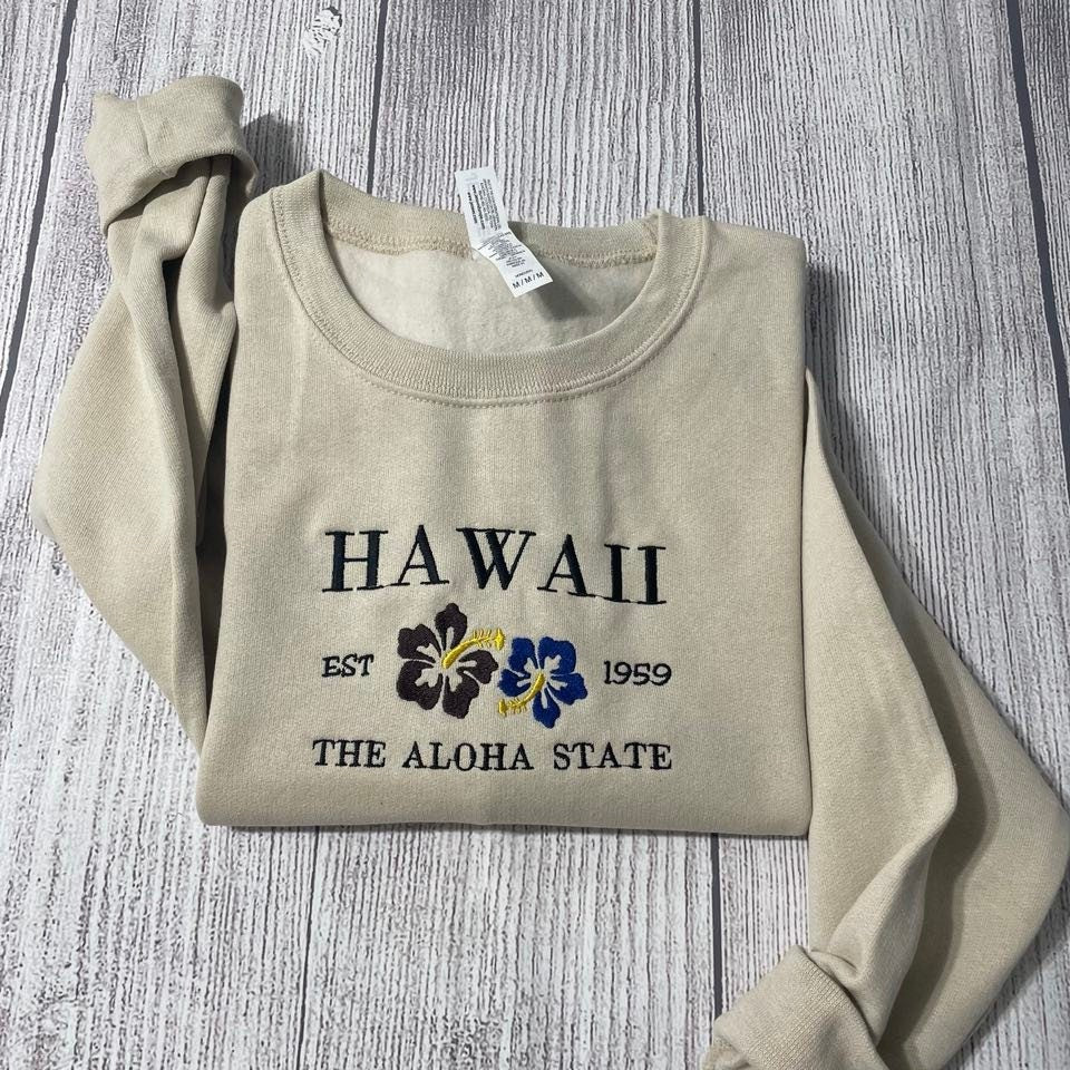 Hawaii Aloha embroidered sweatshirt, Pacific Sweatshirts, Aloha state embroidered crewneck; gift for her sweater - MrEmbroideryGifts
