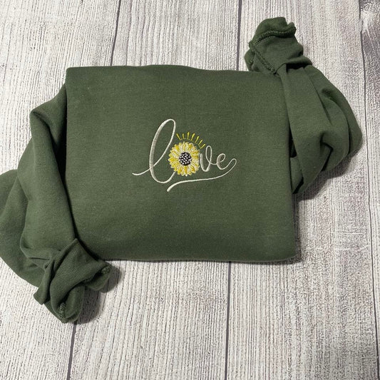 Love sunflower embroidered  sweatshirt; vintage  love embroidered  sweatshirt; Custom Valentine sweatshirt; gift for her sweatshirt