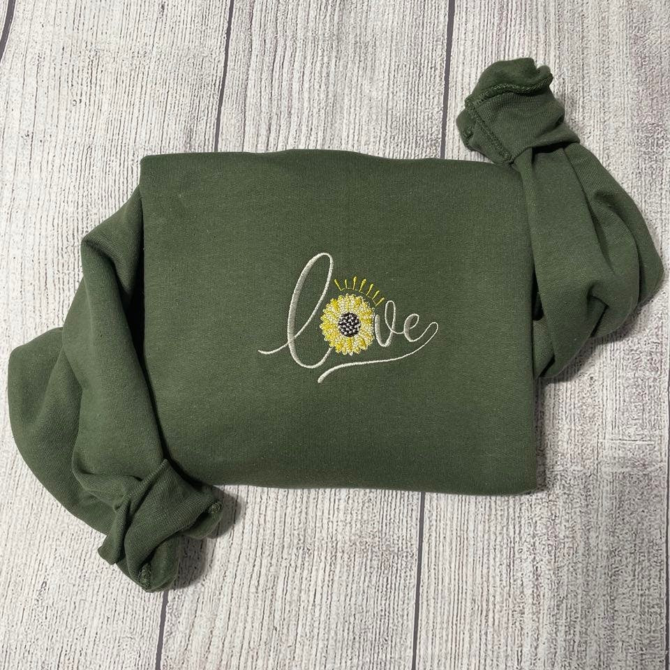 Love sunflower embroidered  sweatshirt; vintage  love embroidered  sweatshirt; Custom Valentine sweatshirt; gift for her sweatshirt