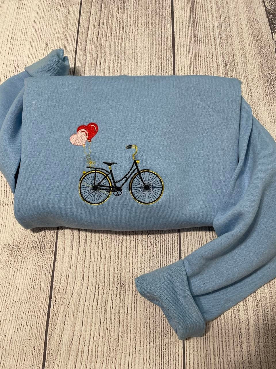 Embroidered Bicycle sweatshirt; Valentine sweatshirt; Valentine gift for her; Balloons embroidered crewneck; women gifts; girlfriend gift