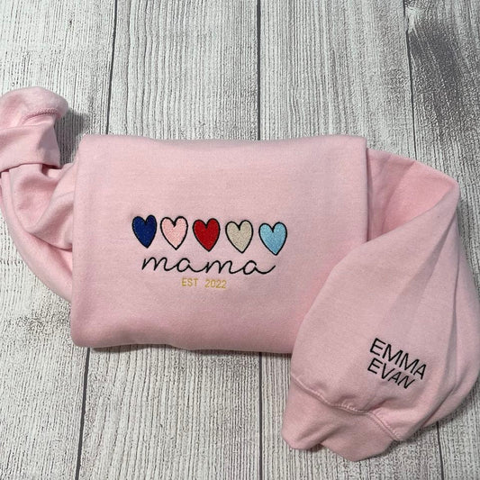 Custom Mama  Embroidered Sweatshirt, Embroidered Mama with sleeve option Crewneck