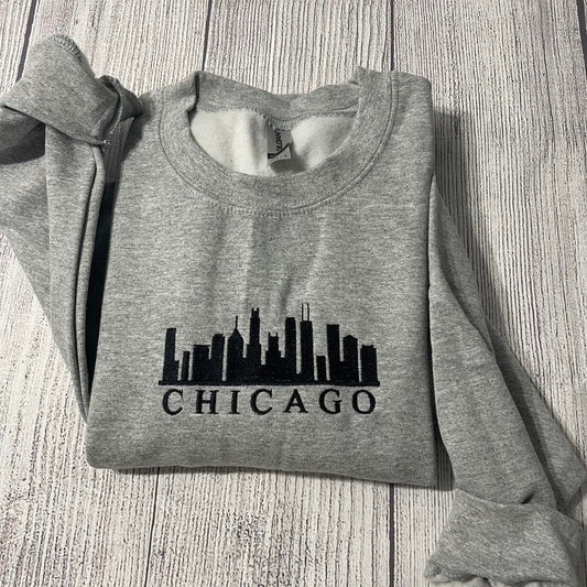 Chicago embroidered sweatshirt, Illinois Sweatshirts, Vintage Chicago crewneck; Custom Embroidery sweatshirt; gift for crewneck; big cities - MrEmbroideryGifts