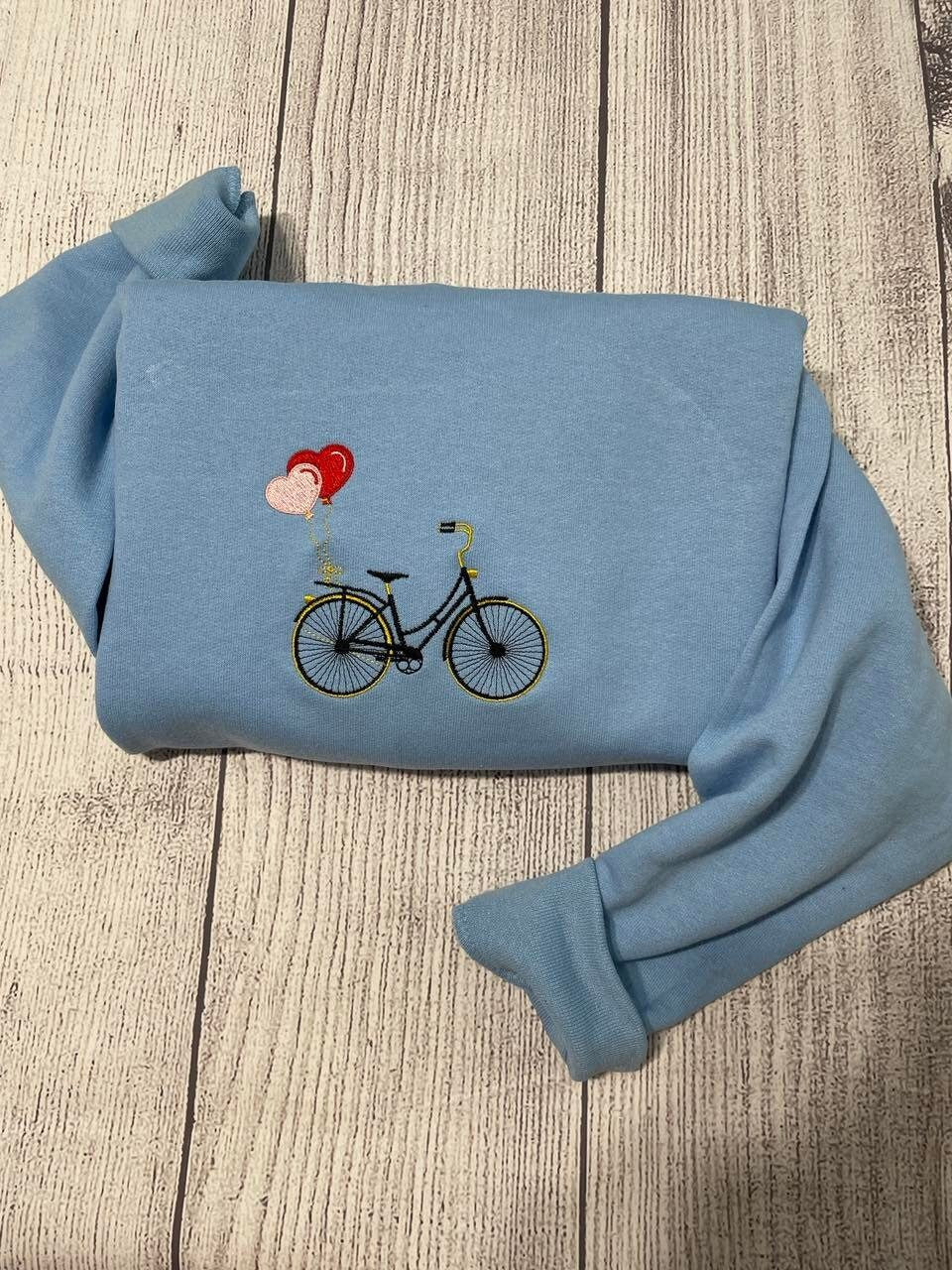 Embroidered Bicycle sweatshirt; Valentine sweatshirt; Valentine gift for her; Balloons embroidered crewneck; women gifts; girlfriend gift