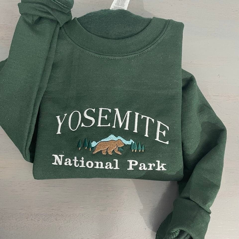 Yosemite National Park Embroidered sweatshirt; vintage Yosemite embroidered crewneck; Yosemite California, Sierra Nevada  National park - MrEmbroideryGifts