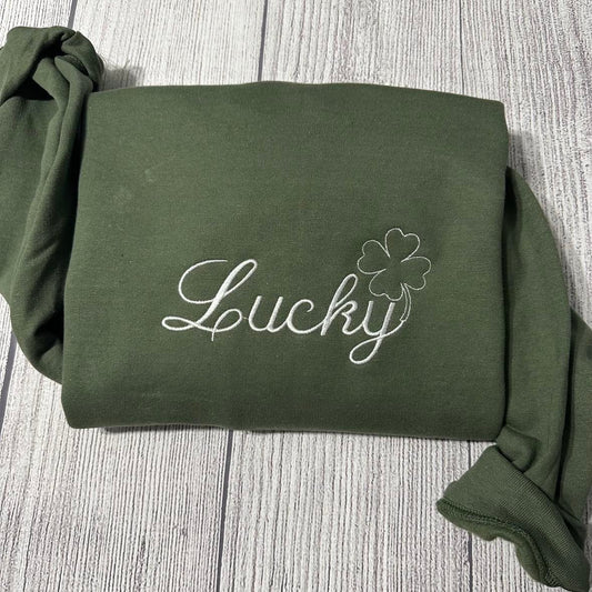 Lucky Shamrock embroidered sweatshirt;  St. Patrick day Embroidered Sweatshirt; Shamrock Sweater; St Patricks day gift, women gift