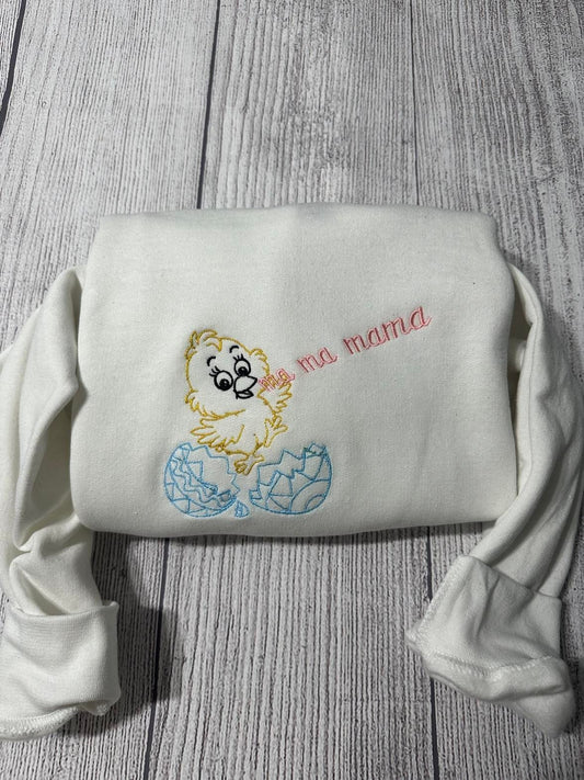 Hatched Chick embroidered  Sweatshirts;   Mama Embroidered crewneck;  New mom's gifts; New mama sweater