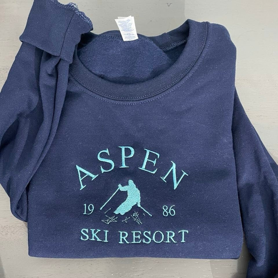 Aspen Ski Resort embroidered sweatshirt, ski lover's design, Colorado Resorts, Aspen Resort embroidered crewneck; gift for shirt; Aspen gift - MrEmbroideryGifts