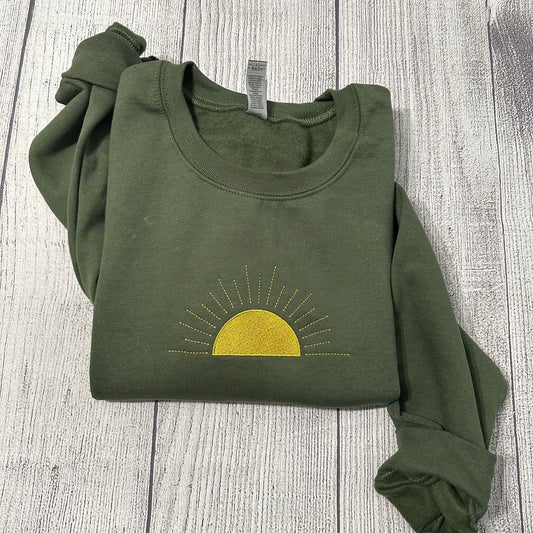 Embroidered Sun sweatshirt; Sunshine embroidered  sweatshirt; Custom sun sweatshirt; - MrEmbroideryGifts