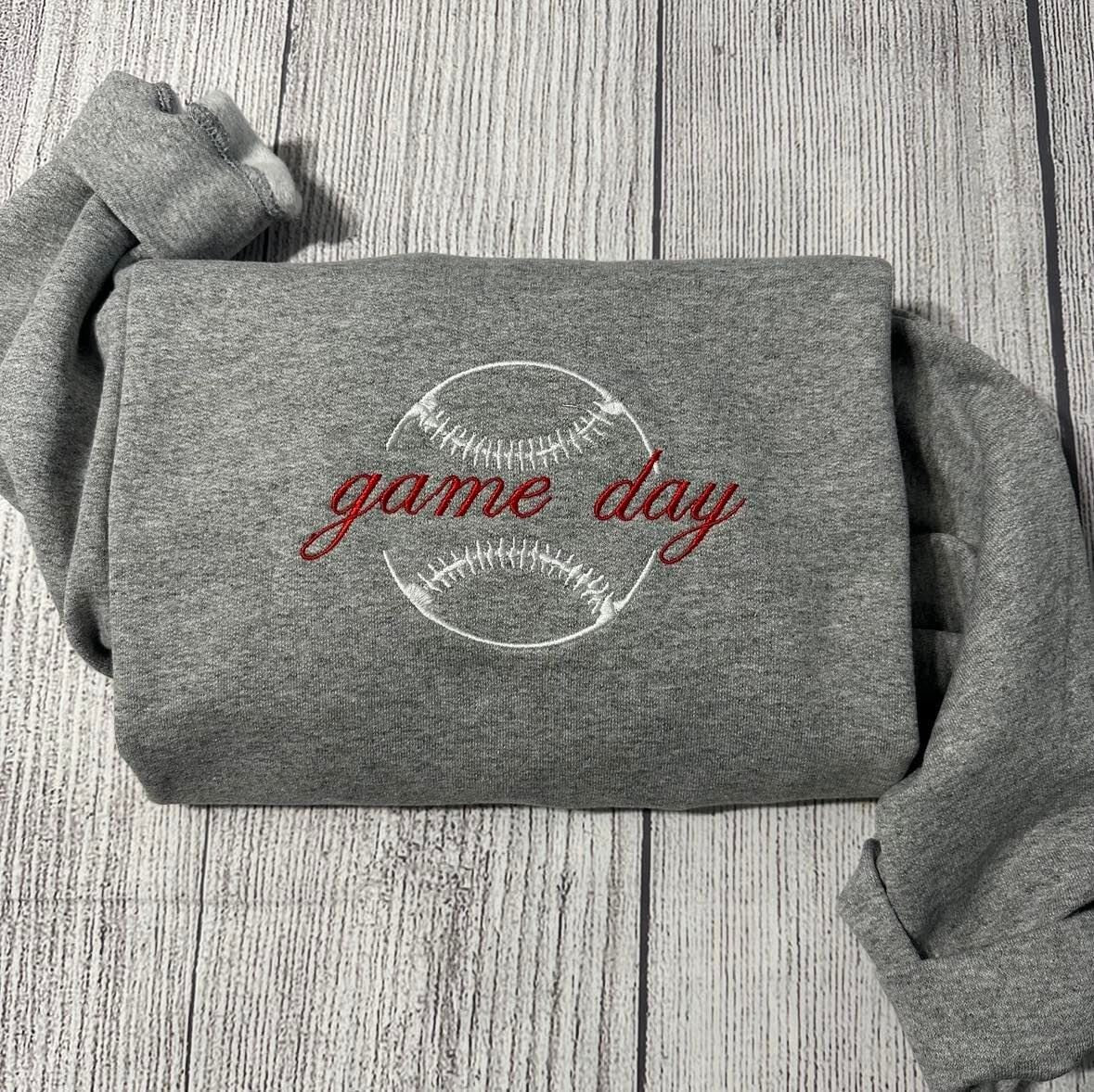 Game day embroidered sweatshirt;Baseball embroidered sweatshirt, baseball lover's sweatshirt - MrEmbroideryGifts