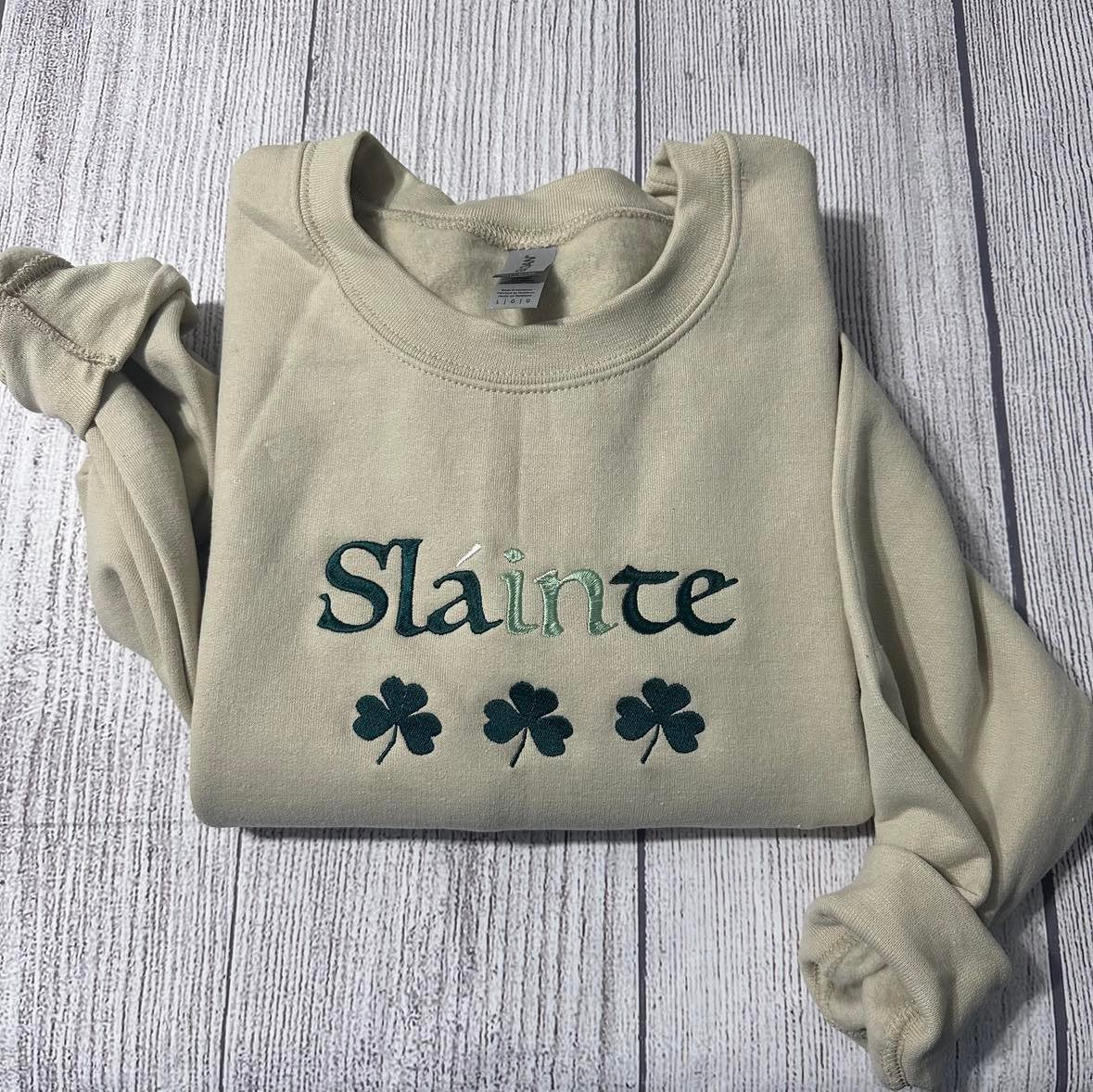 Slainte embroidered sweatshirt; Irish sweatshirt; St. Patrick day Embroidered Sweatshirt; Shamrock Sweater; St Patricks day gift, women gift - MrEmbroideryGifts