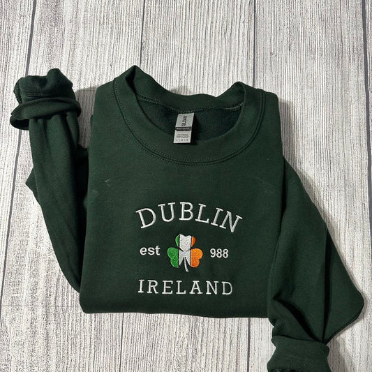 Dublin Ireland Embroidered Sweatshirt; Vintage Dublin Sweater; Custom Design Embroidered sweatshirt. St Patricks day - MrEmbroideryGifts