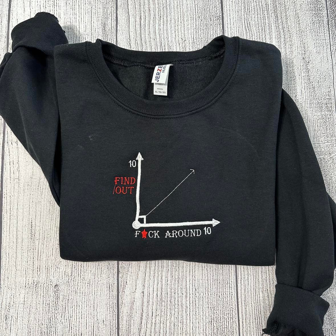 Fuck Around and Find out embroidered crewneck, Protected by fuck around and find out sweater, funny gifts her/him; Right Angle sweater - MrEmbroideryGifts