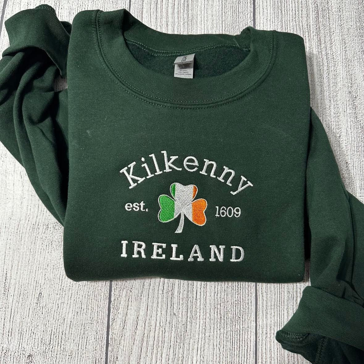 Kilkenny Ireland Embroidered Sweatshirt; Custom Kilkenny Ireland embroidered crewneck; Custom Design Embroidered sweatshirt. St Patricks day - MrEmbroideryGifts