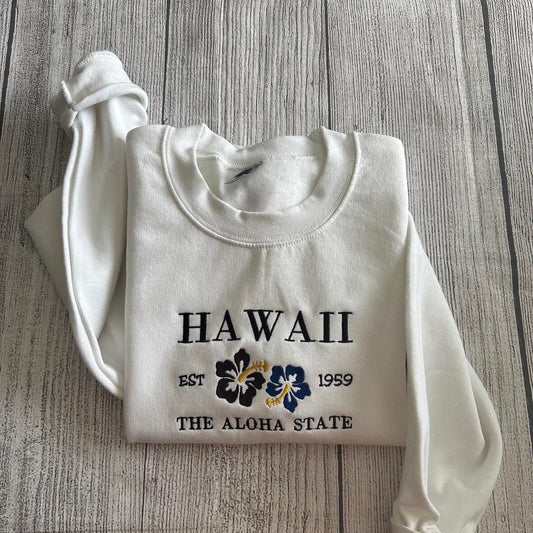 Hawaii Aloha embroidered sweatshirt, Pacific Sweatshirts, Aloha state embroidered crewneck; gift for her sweater - MrEmbroideryGifts